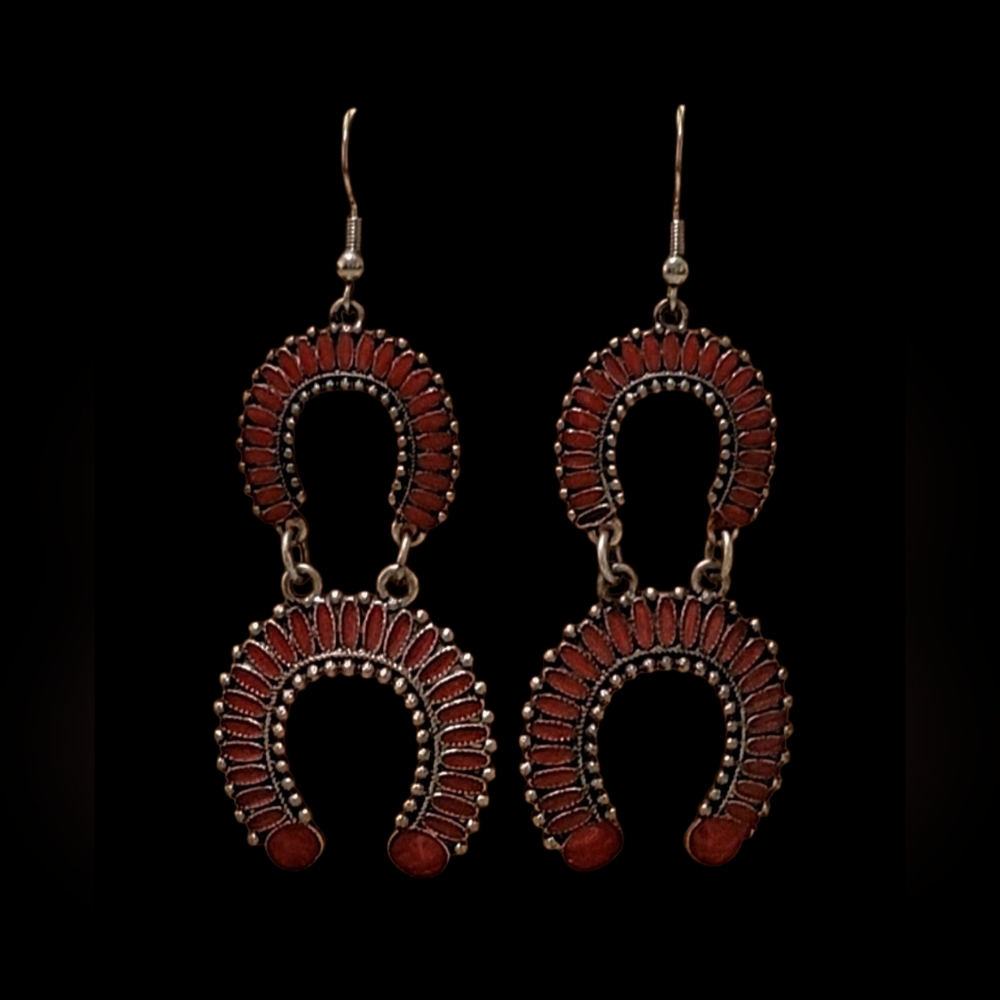 Western Red Squash Blossom Dangle Earrings New - Picture 2 of 3